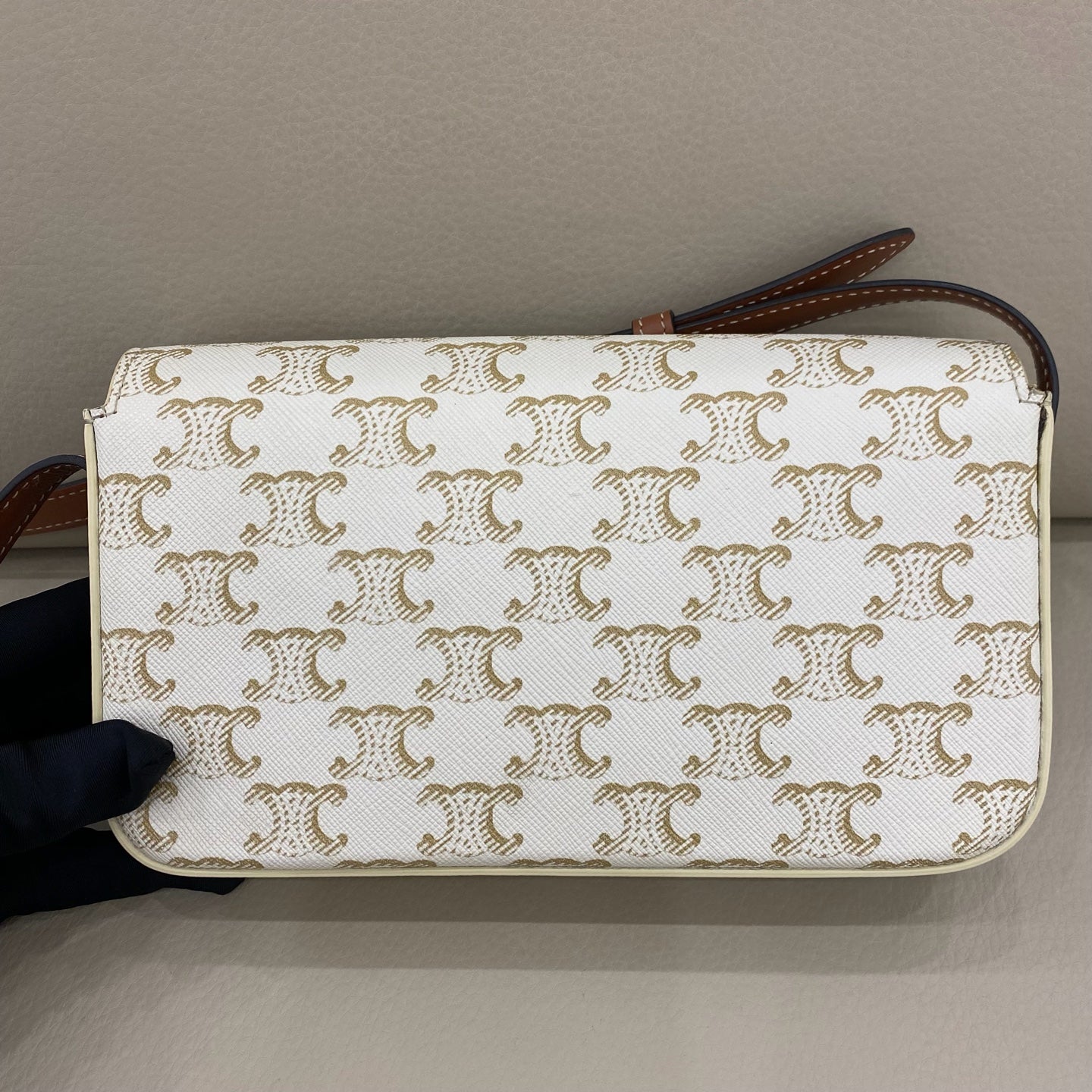 Celine - Triomphe Shoulder Bag - Coated canvas with calfskin leather trim - White - (small)