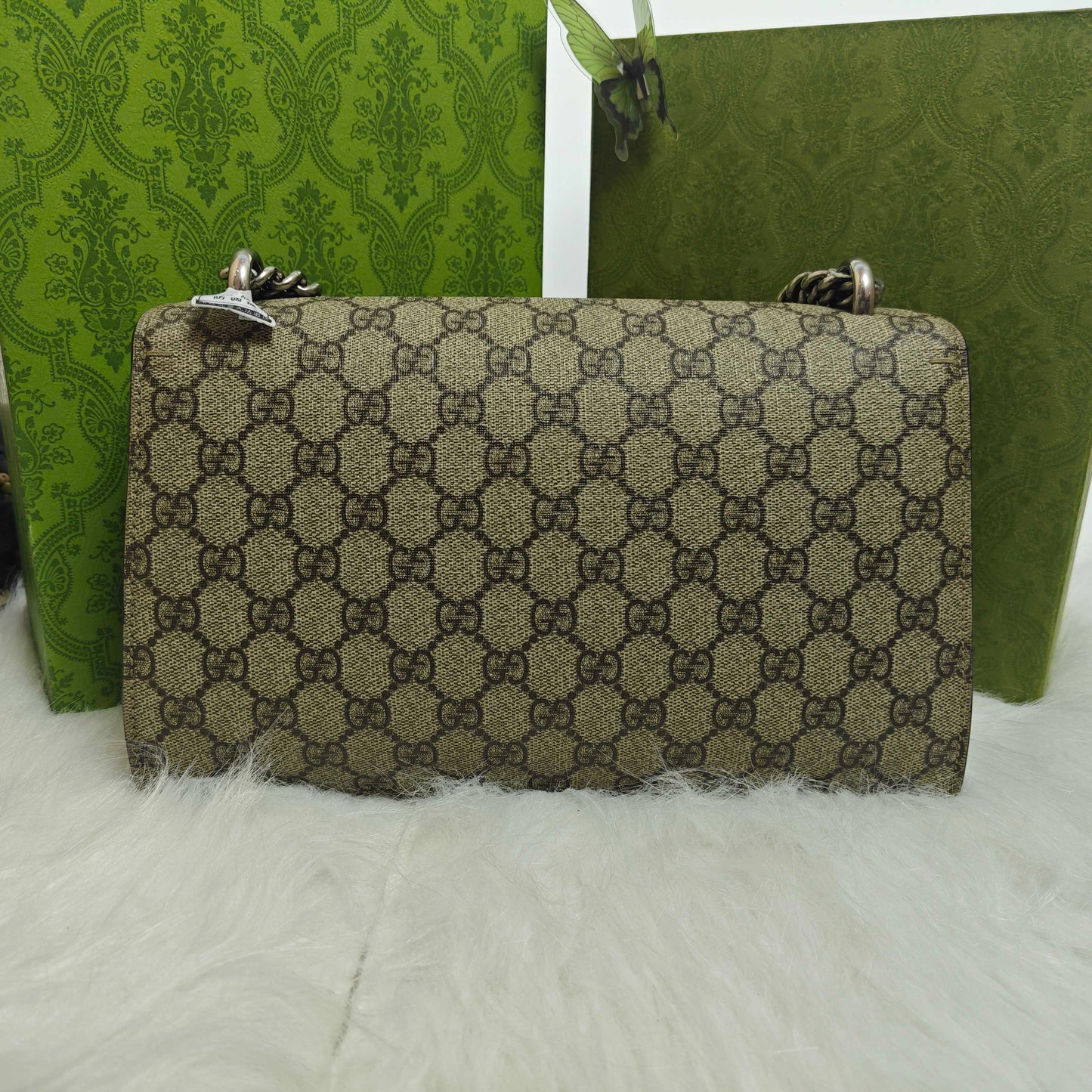 Gucci - Dionysus Shoulder Bag - GG Supreme coated canvas with suede leather trim and interior - Beige (canvas) and Camel (suede) with Aged Silver-Tone Hardware - (Medium)