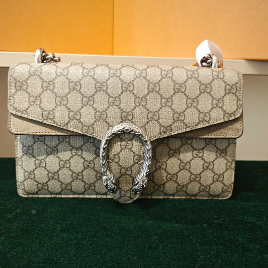 Gucci - Dionysus Shoulder Bag - GG Supreme canvas with suede and leather trim - Beige - (Medium)