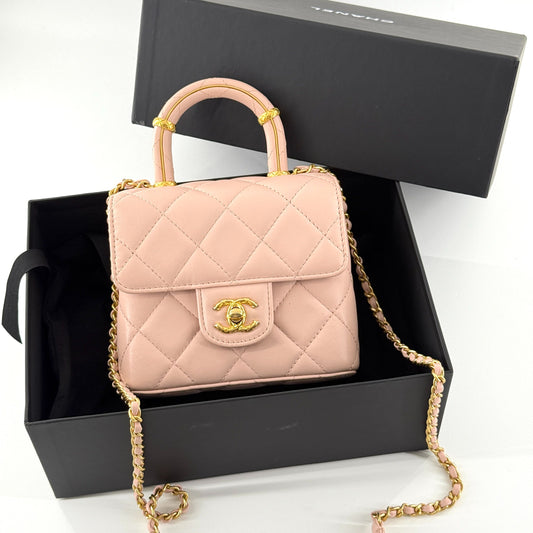Chanel - 23S Mini Top Handle Flap Bag - Lambskin leather - Pink - (Mini)