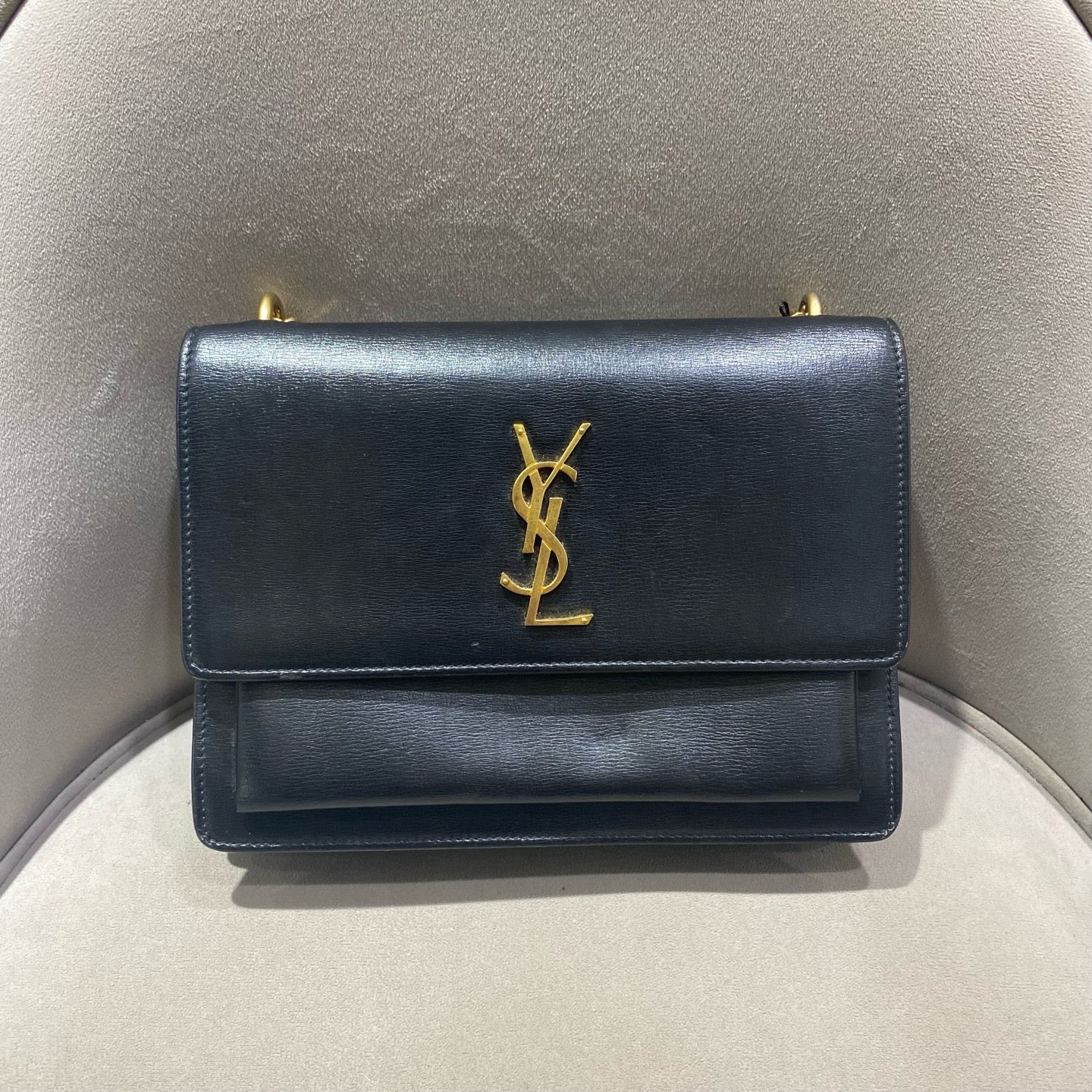 Saint Laurent - Sunset Bag - Grained cowhide leather - Black - (small)