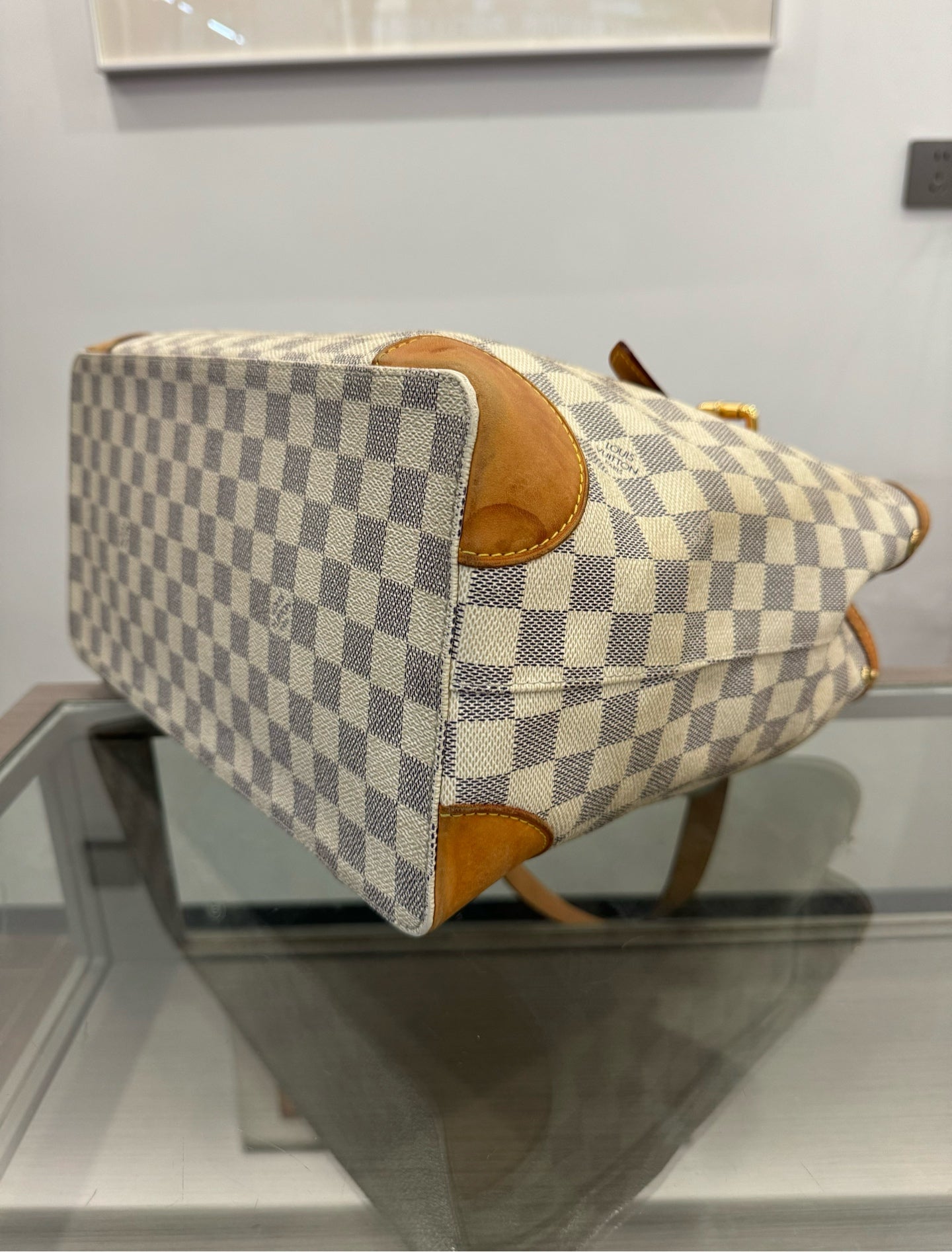 Louis Vuitton - Damier Azur Tote Bag - Damier Azur canvas with natural cowhide leather trim - White - (large)