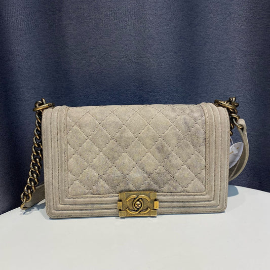 Chanel - Boy Bag - Suede - Grey - (Medium)