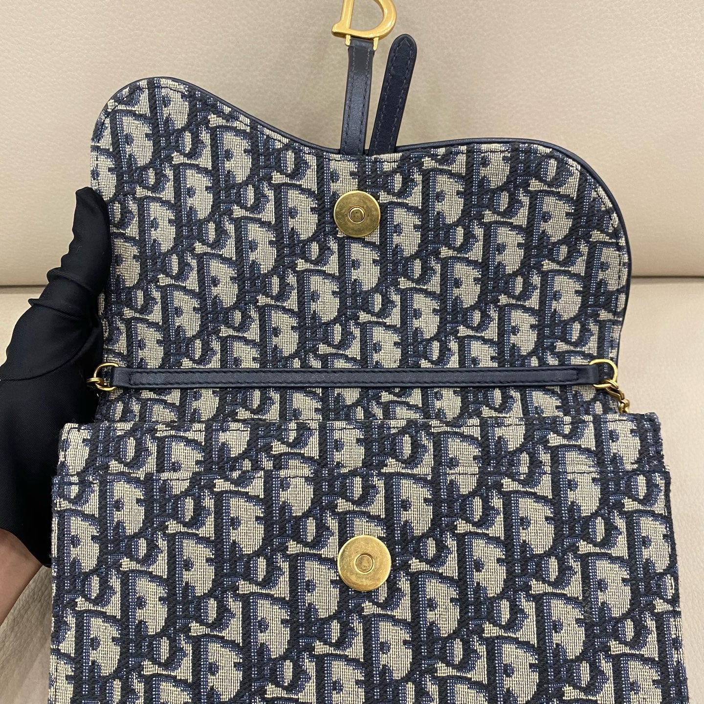 Dior - Saddle WOC (Wallet on Chain) - Oblique jacquard canvas - Blue - (small)