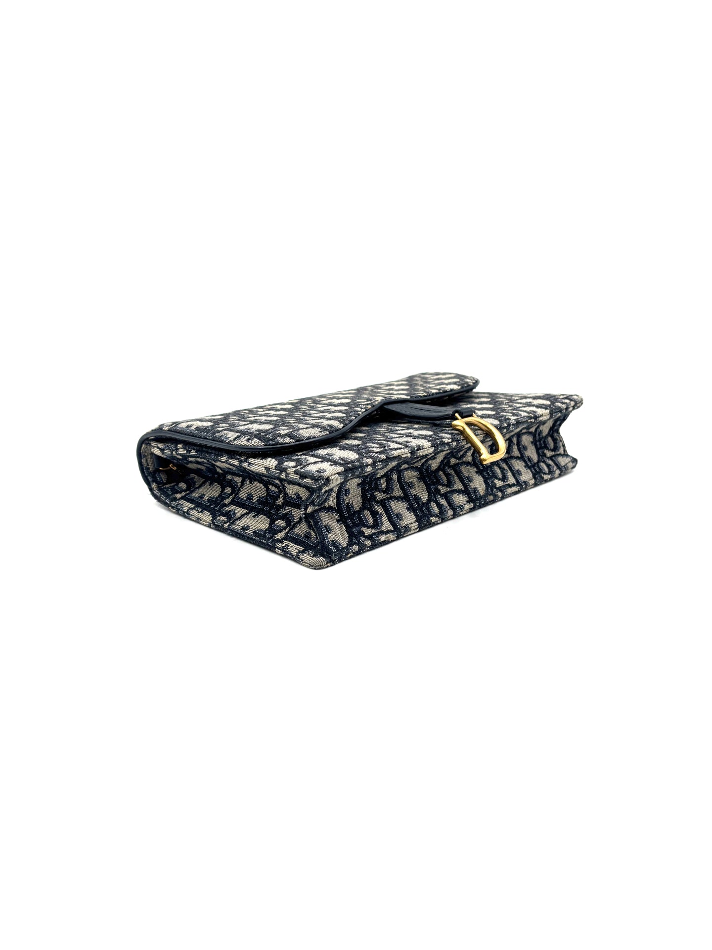 Dior - Saddle Oblique Wallet on Chain - Denim Oblique embroidered fabric - Blue - (mini)