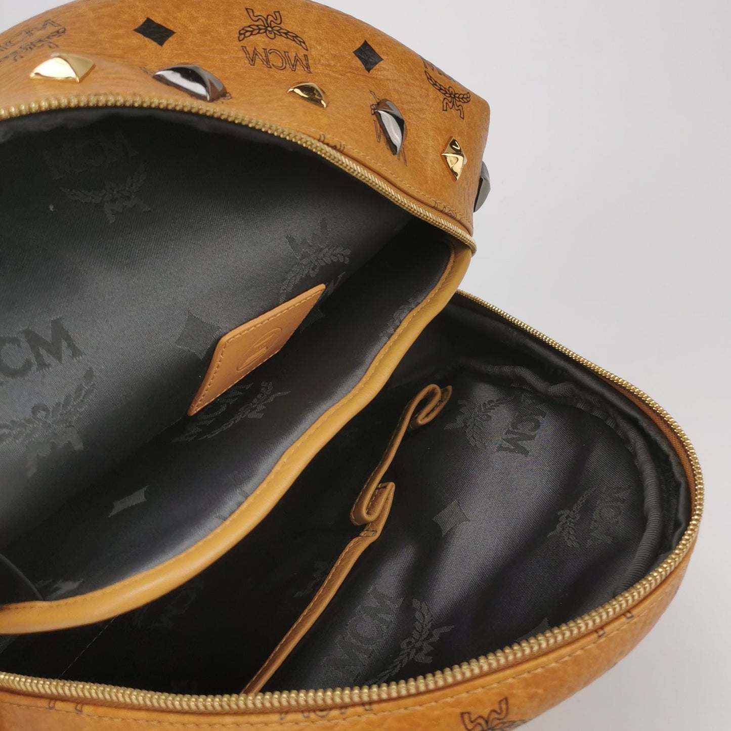 MCM - Stark Studded Mini Backpack - Visetos coated canvas with leather trim - Brown - (mini)