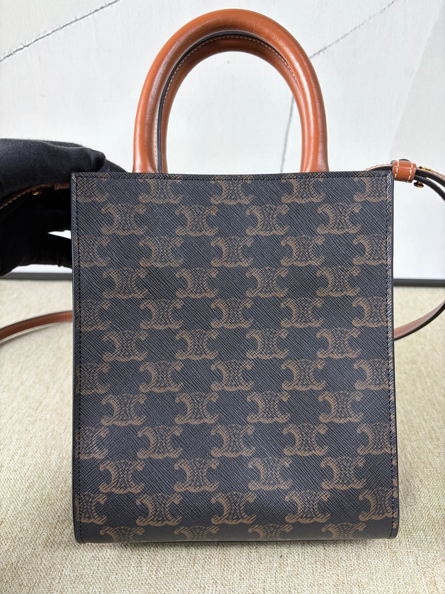 Celine - Triomphe Canvas Mini Vertical Cabas - Triomphe coated canvas with calfskin leather trim - Brown - (mini)