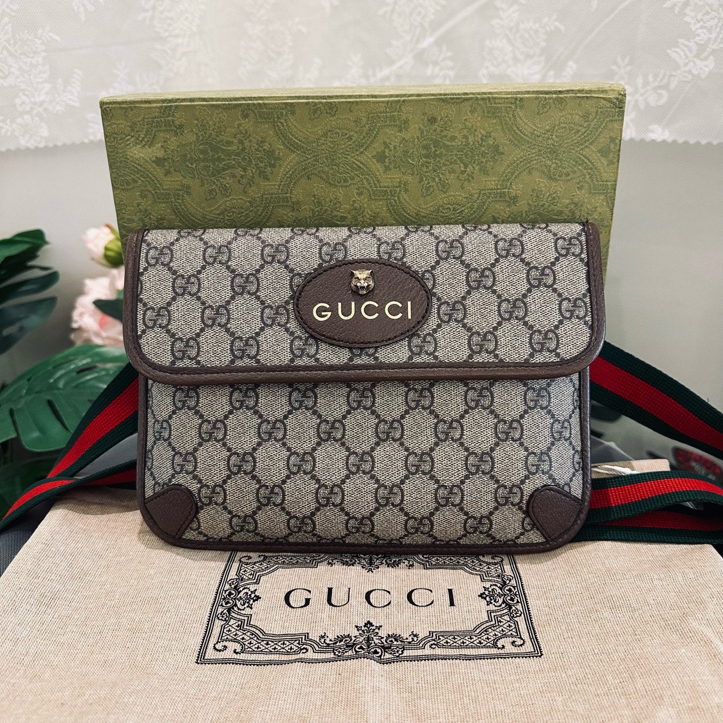 Gucci - Tiger Head Belt Bag - GG Supreme canvas with leather trim - Multicolour - (medium)