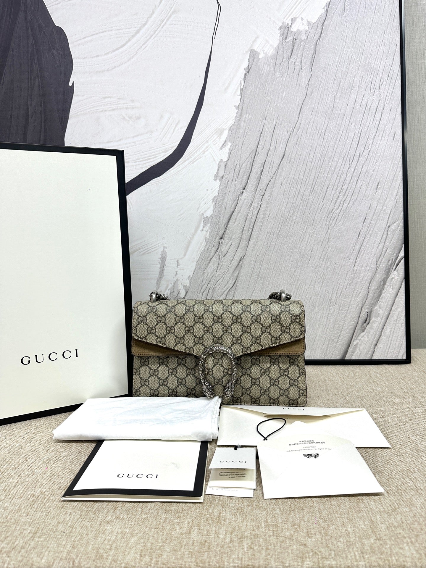 Gucci - Dionysus Shoulder Bag - GG Supreme coated canvas with suede trim - Beige - (Medium)