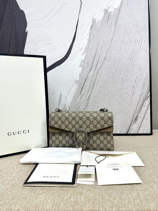 Gucci - Dionysus Shoulder Bag - GG Supreme coated canvas with suede trim - Beige - (Medium)