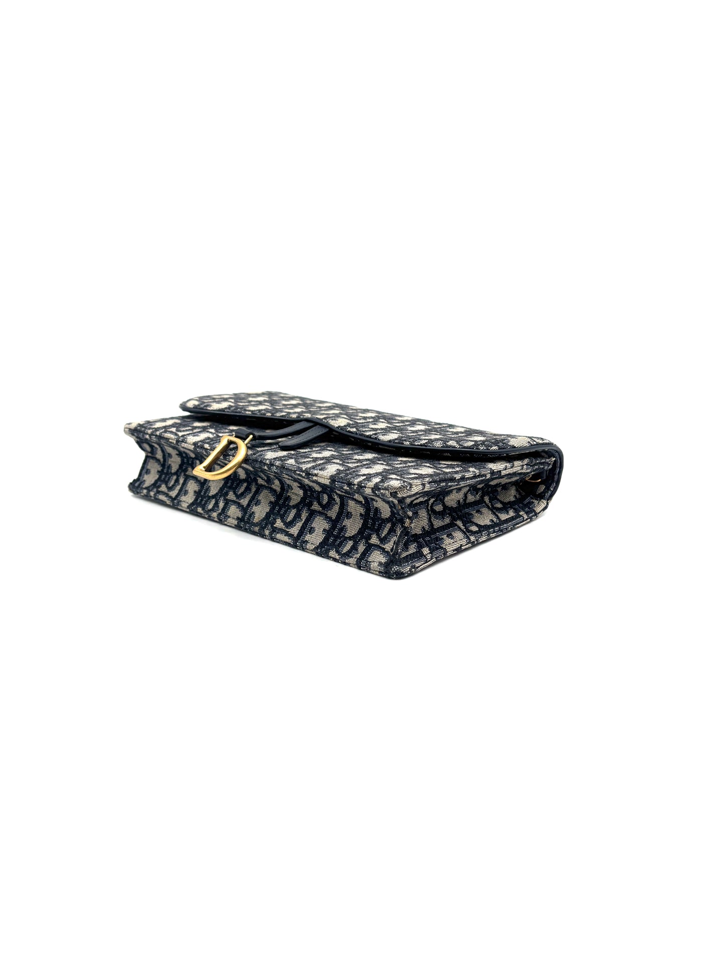 Dior - Saddle Oblique Wallet on Chain - Denim Oblique embroidered fabric - Blue - (mini)