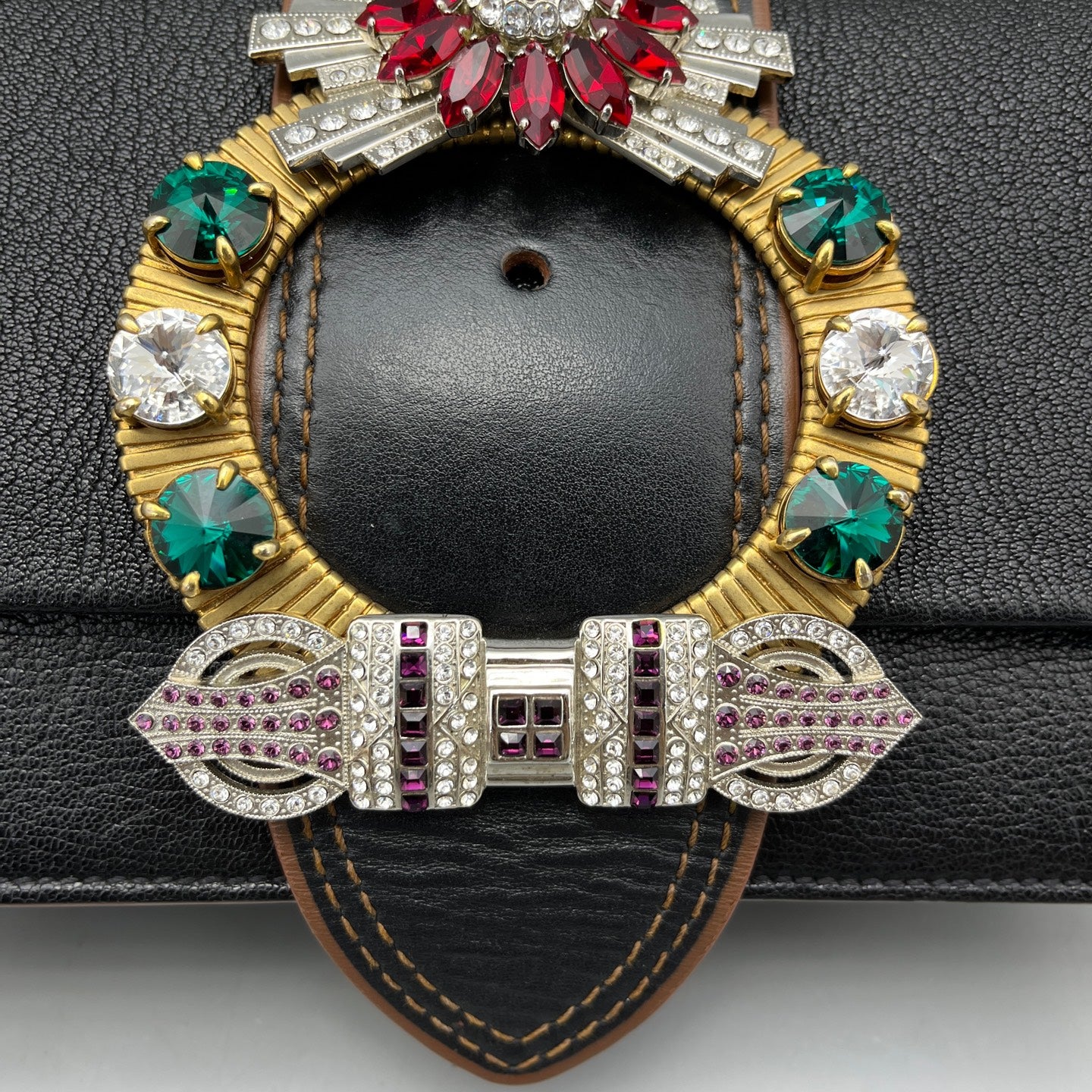 Miu Miu - Jewel Embellished Shoulder Bag - Leather - Black - (Small)