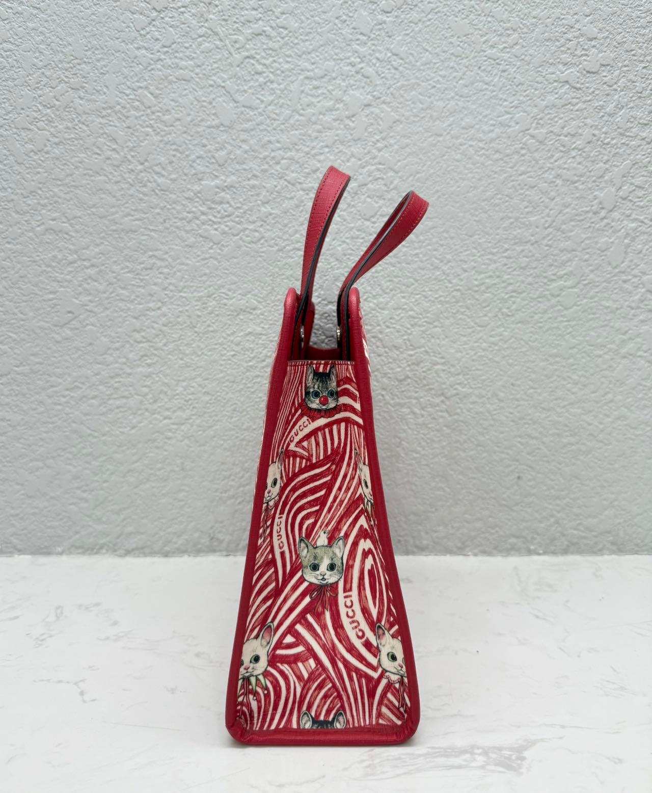 Gucci - Limited Edition Cat Print Mini Tote Bag - Coated canvas with leather trim - Red - (mini)