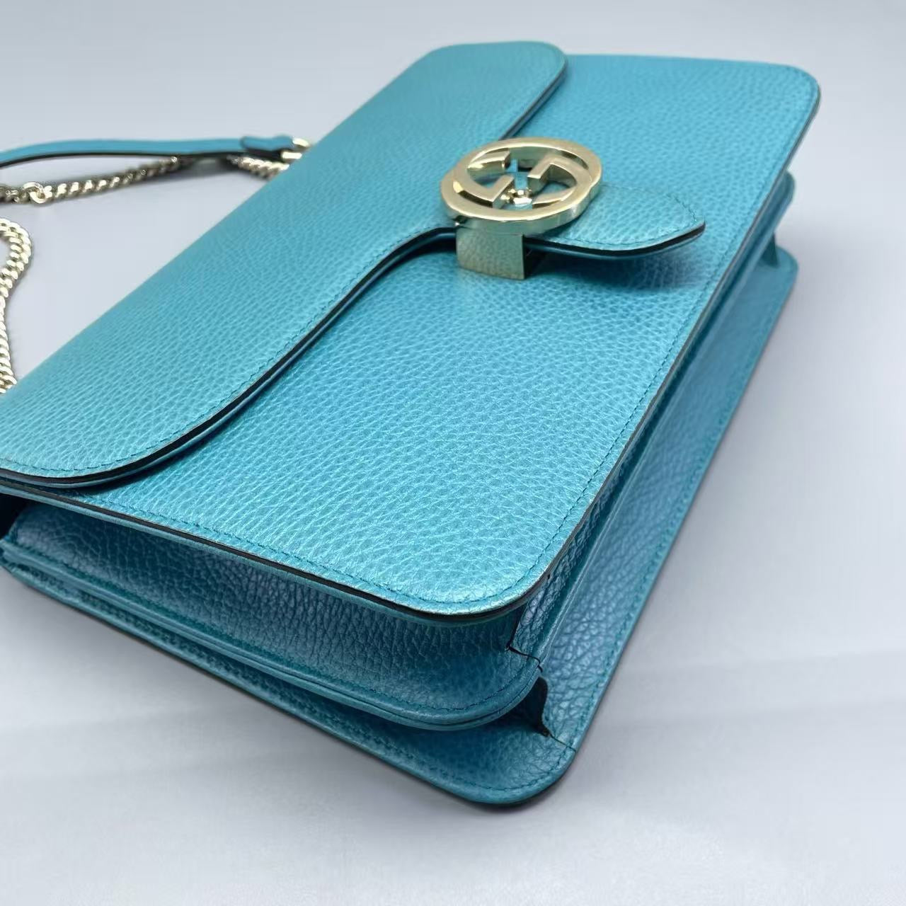 Gucci - Interlocking G Flap Shoulder Bag (Outlet Edition) - Grained leather - Blue - (large)