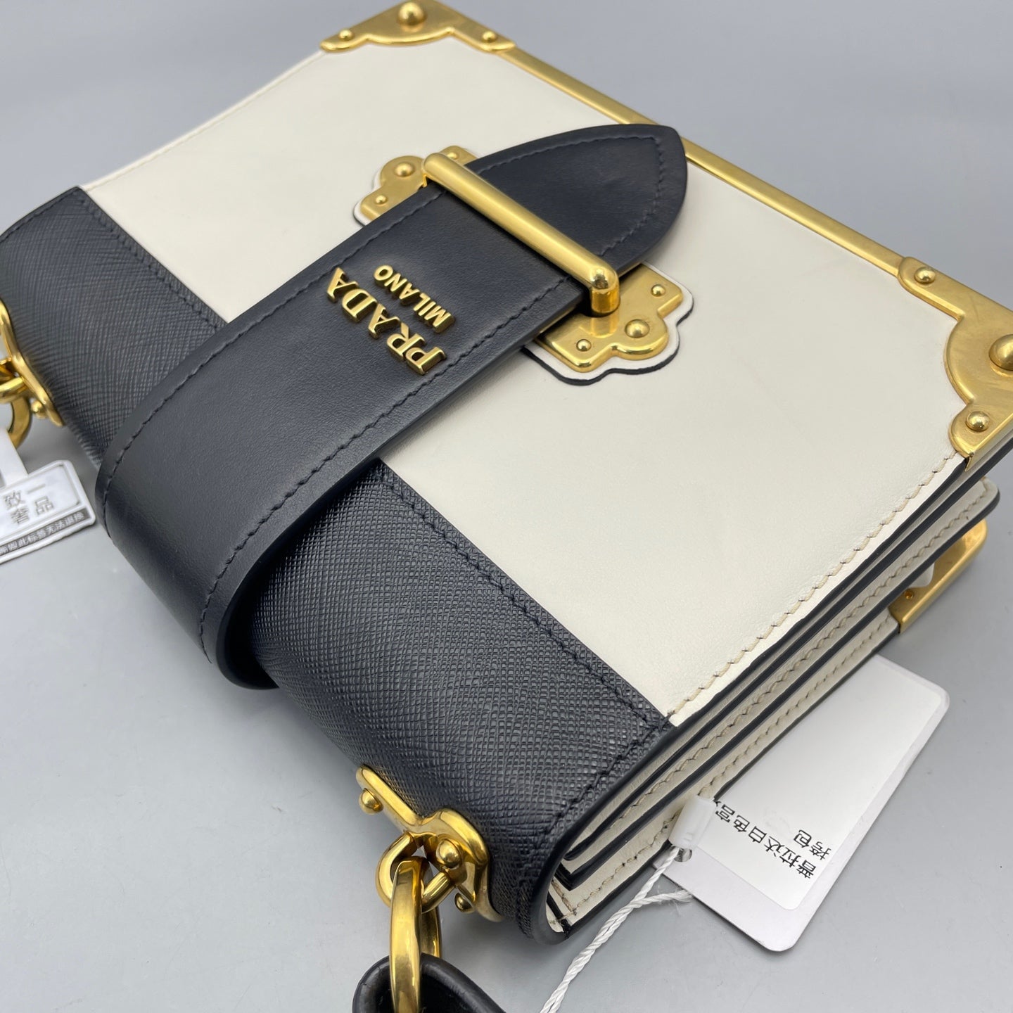 Prada - Cahier - Smooth leather with Saffiano leather accents - White with Black accents - (Small)