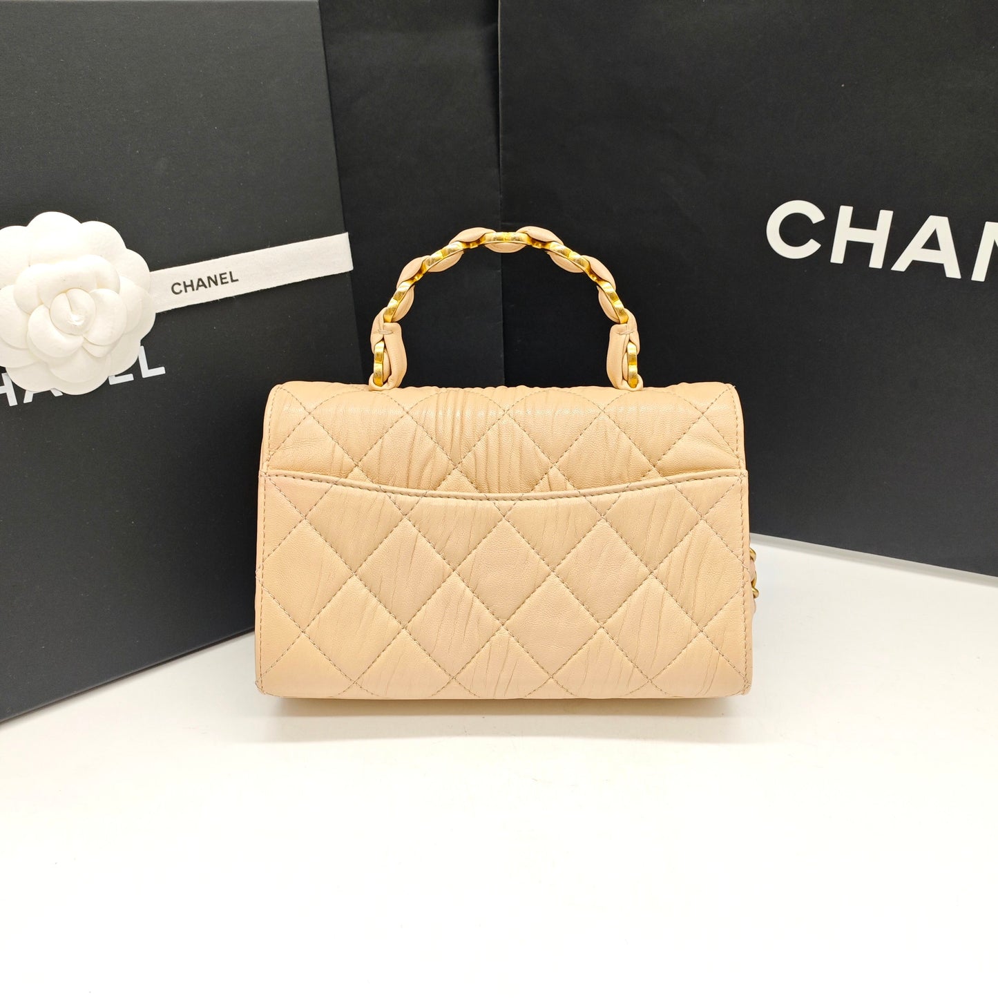 Chanel - Top Handle Flap Bag - Lambskin leather - Beige - (mini)