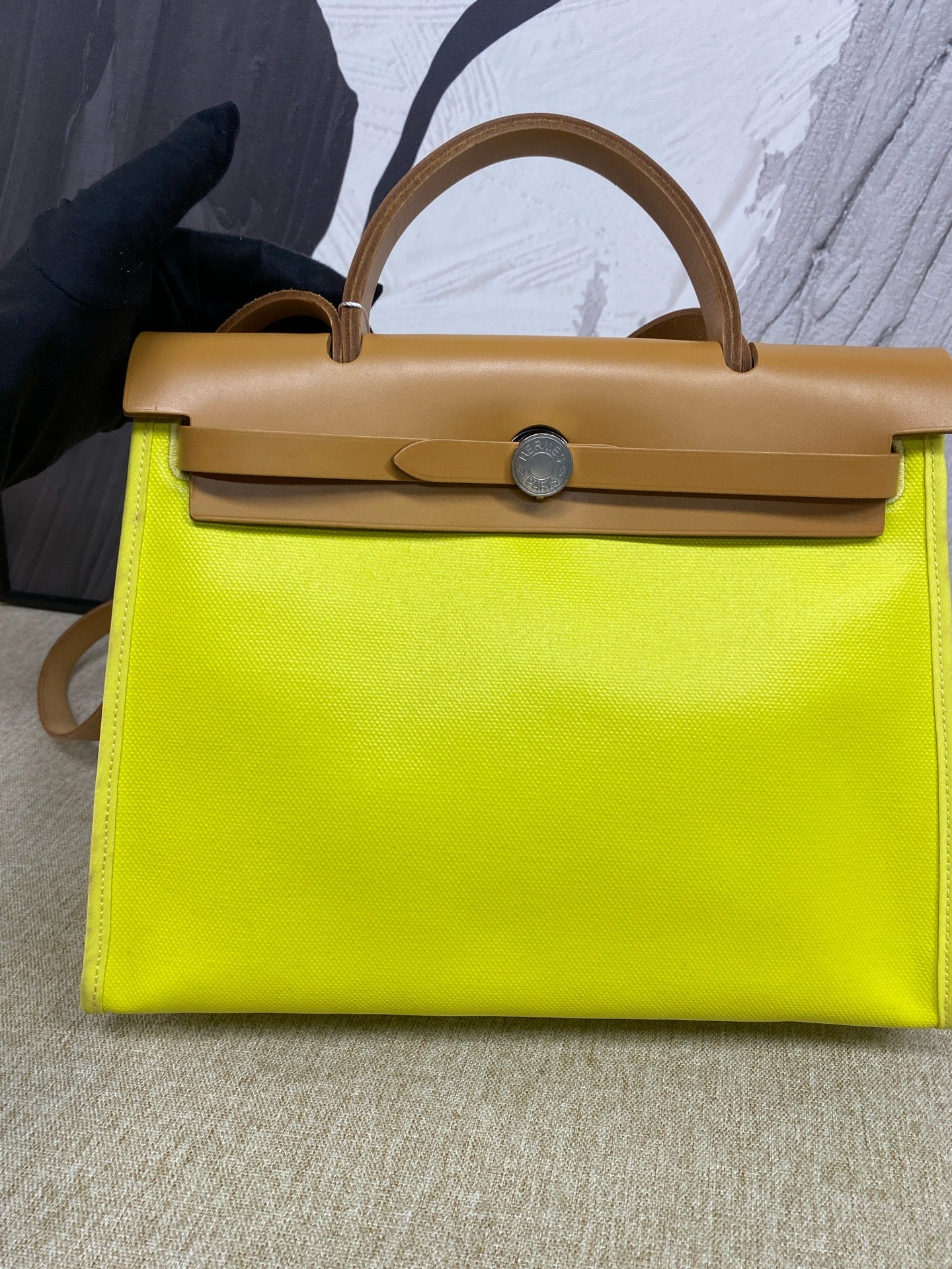 Hermes - Herbag 31 - Canvas and Barenia leather - Yellow with Brown Accents - (Medium)