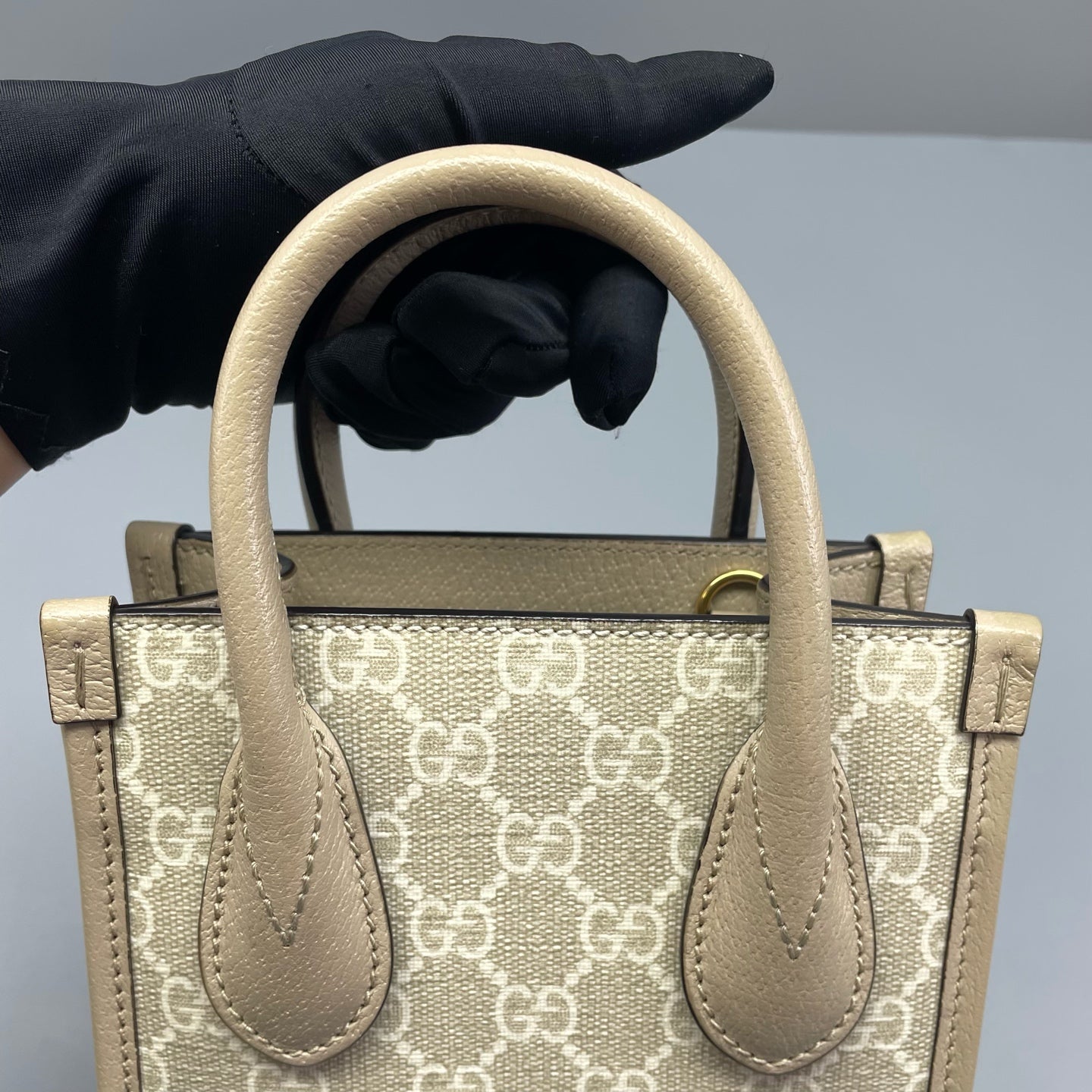 Gucci - Ophidia Mini Tote Bag - Coated canvas with leather trim - Beige - (mini)