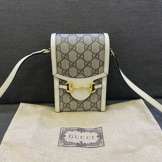 Gucci - Horsebit 1955 Vertical Phone Bag - GG Supreme coated canvas with leather trim - Beige - (mini)