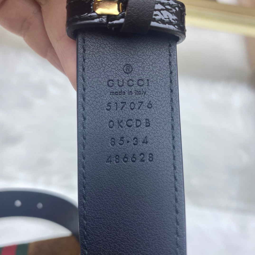 Gucci - Ophidia Belt Bag - Suede with patent leather trim and leather belt - Brown and Black with Red and Green accents - (Small)