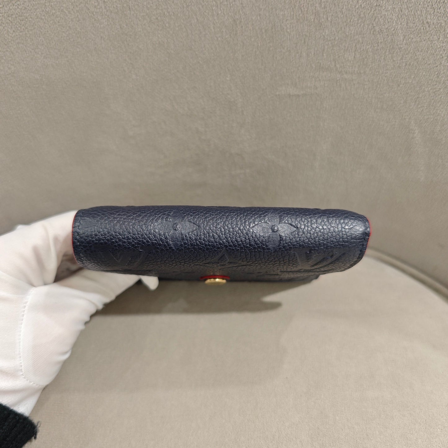 Louis Vuitton - Compact Flap Wallet - Grained leather with embossed Monogram pattern - Navy Blue with Red Glazing - (Small)
