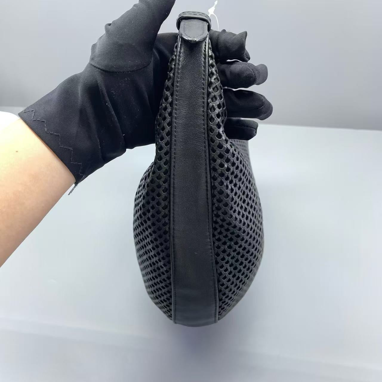 Dior - Perforated Half-Moon Bag - Perforated leather and smooth leather trim - Black - (medium)