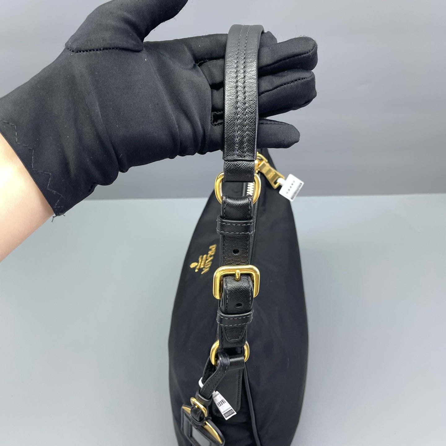 Prada - Hobo Shoulder Bag - Nylon with Saffiano Leather trim - Black - (Medium)