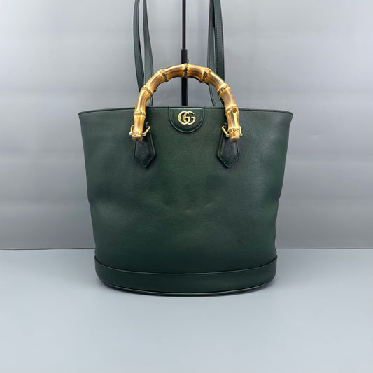 Gucci - Bamboo Top Handle Tote - Grained leather - Green - (Medium)