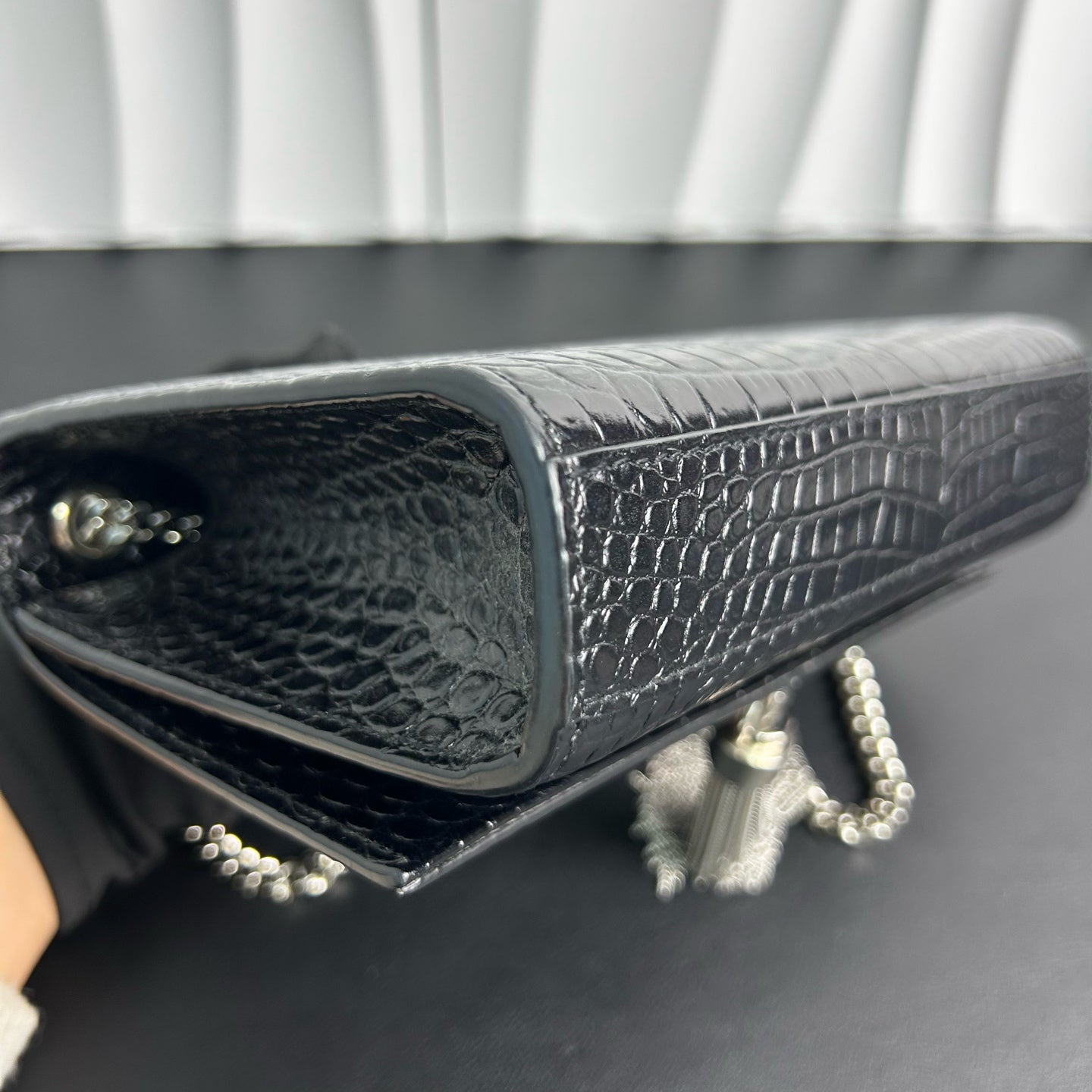 Saint Laurent - MONOGRAM KATE Tassel - Crocodile embossed leather - Black with Silver-Tone Hardware - (mini)