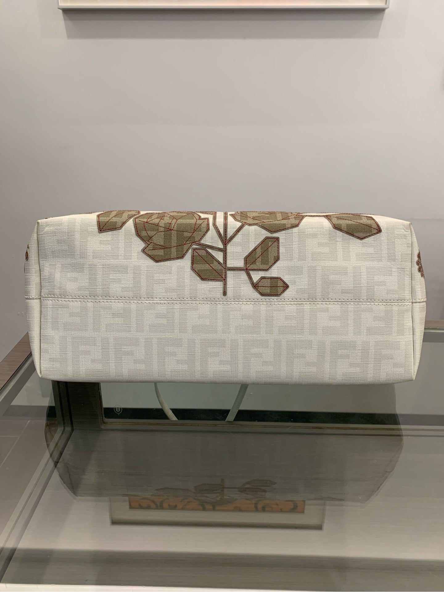 Fendi - FF Monogram Floral Embroidered Tote - Coated canvas and embroidery - White with Brown and Red accents - (medium)