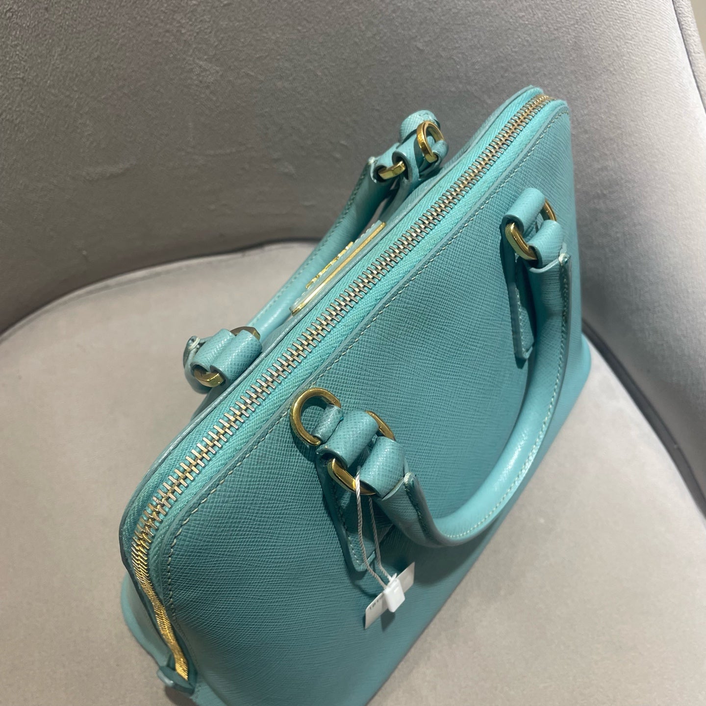 Prada - Saffiano Lux Dome Bag - Saffiano leather - Lake Blue - (Small)