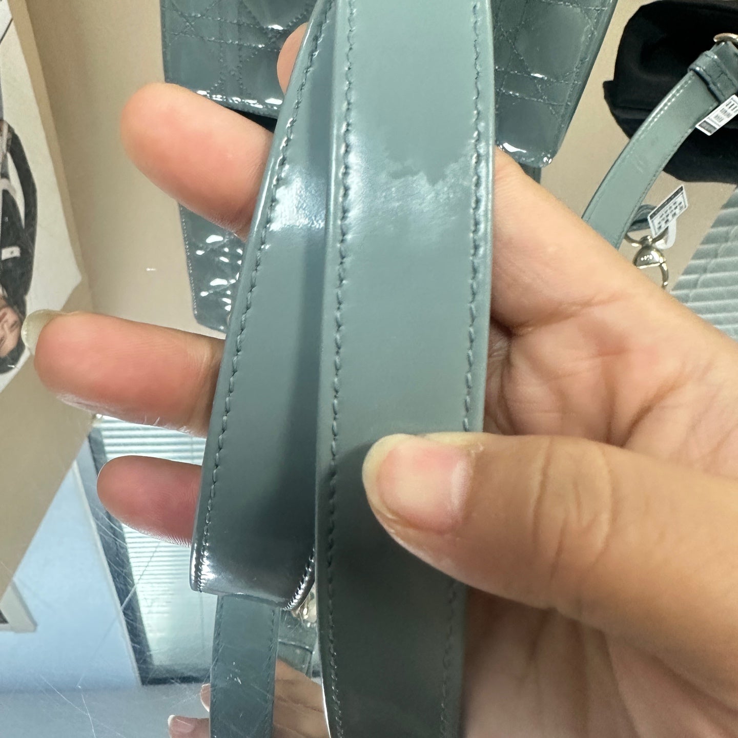Dior - Lady Dior - Patent leather - Slate Blue with Gold-Tone Hardware - (small)