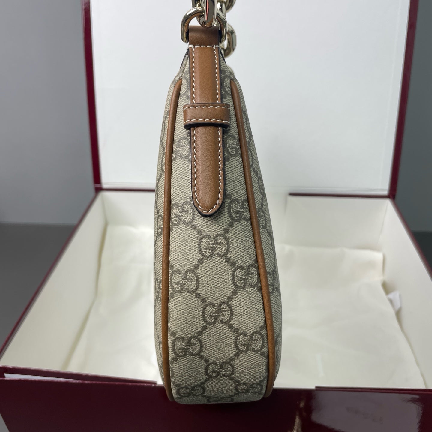 Gucci - Ophidia Chain Bag - GG monogram canvas with leather trim - Beige - (Medium)