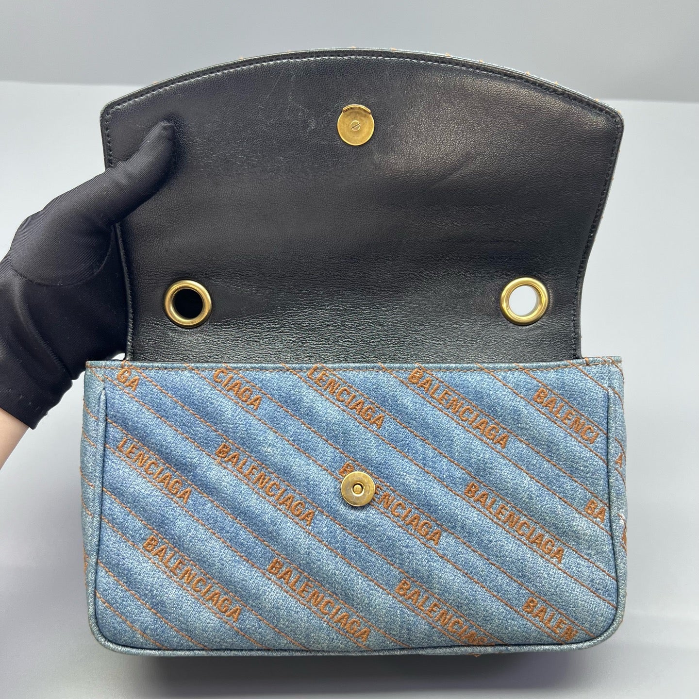 Balenciaga - BB Monogram Shoulder Bag L6681 - Denim with leather trim - Blue - (small)