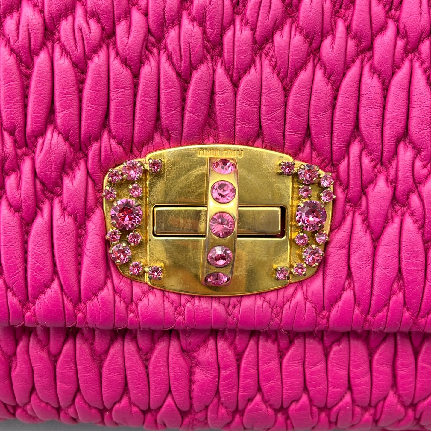Miu Miu - Matelassé Jeweled Chain Flap Bag - Leather - Pink - (Medium)