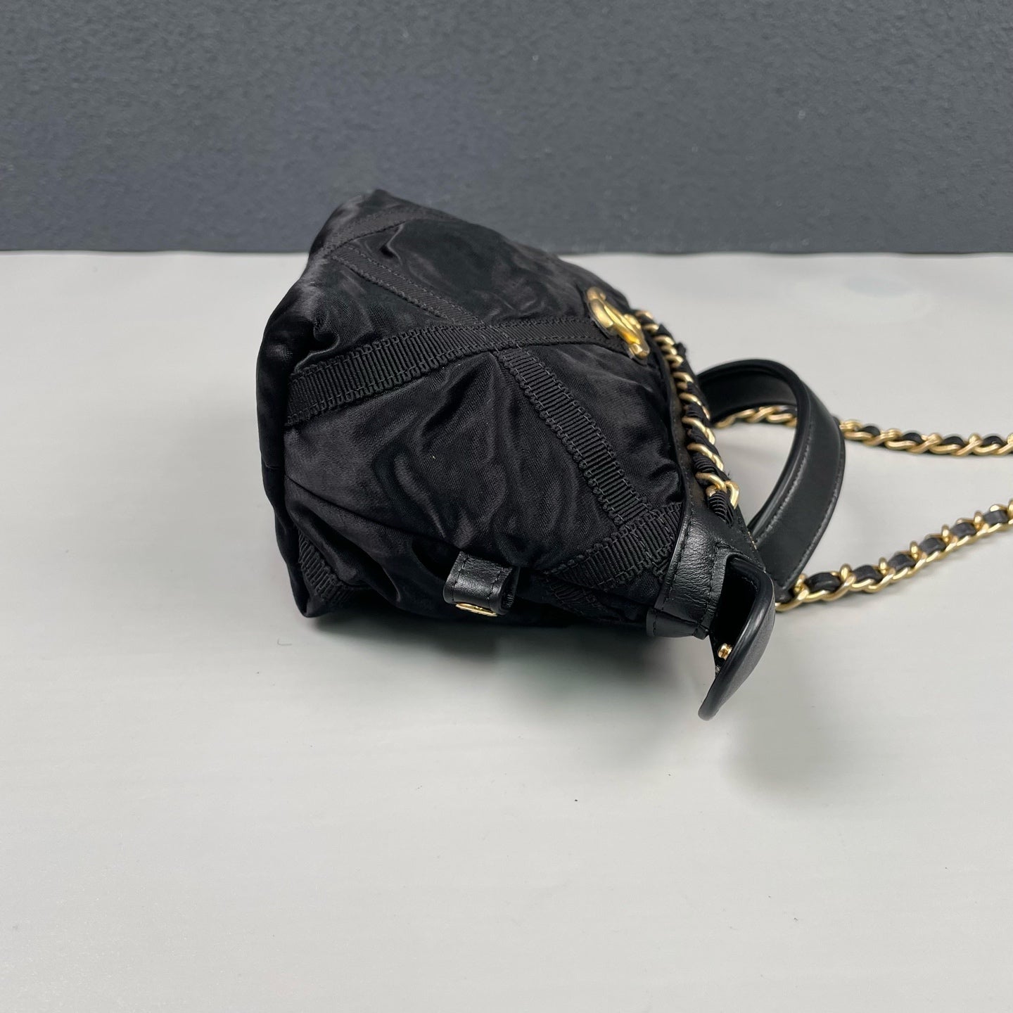 Chanel - Mini Top Handle Crossbody Pouch Bag - Satin with leather trim - Black with Gold-Tone Hardware - (Mini)
