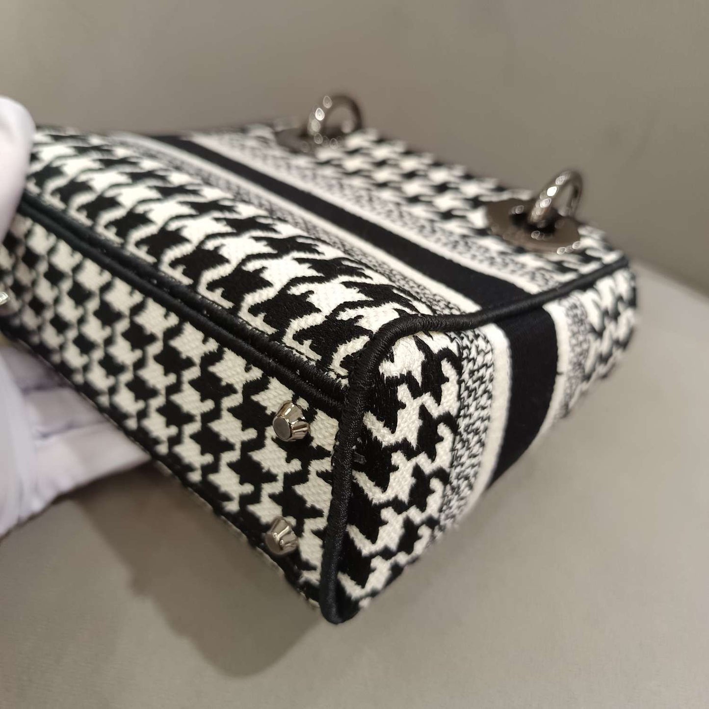 Dior - Lady Dior Mini - Textile fabric with houndstooth pattern - Black and White - (mini)