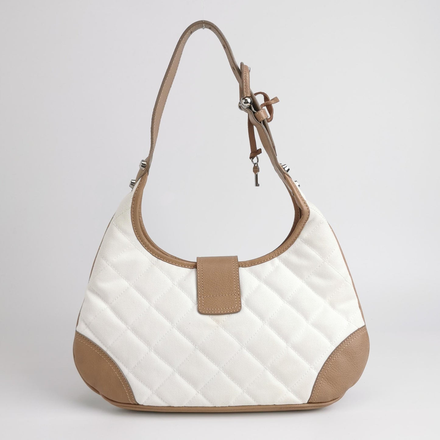 Burberry - Quilted Canvas and Leather Shoulder Bag - Canvas with pebbled leather trim - Beige and White - (Medium)