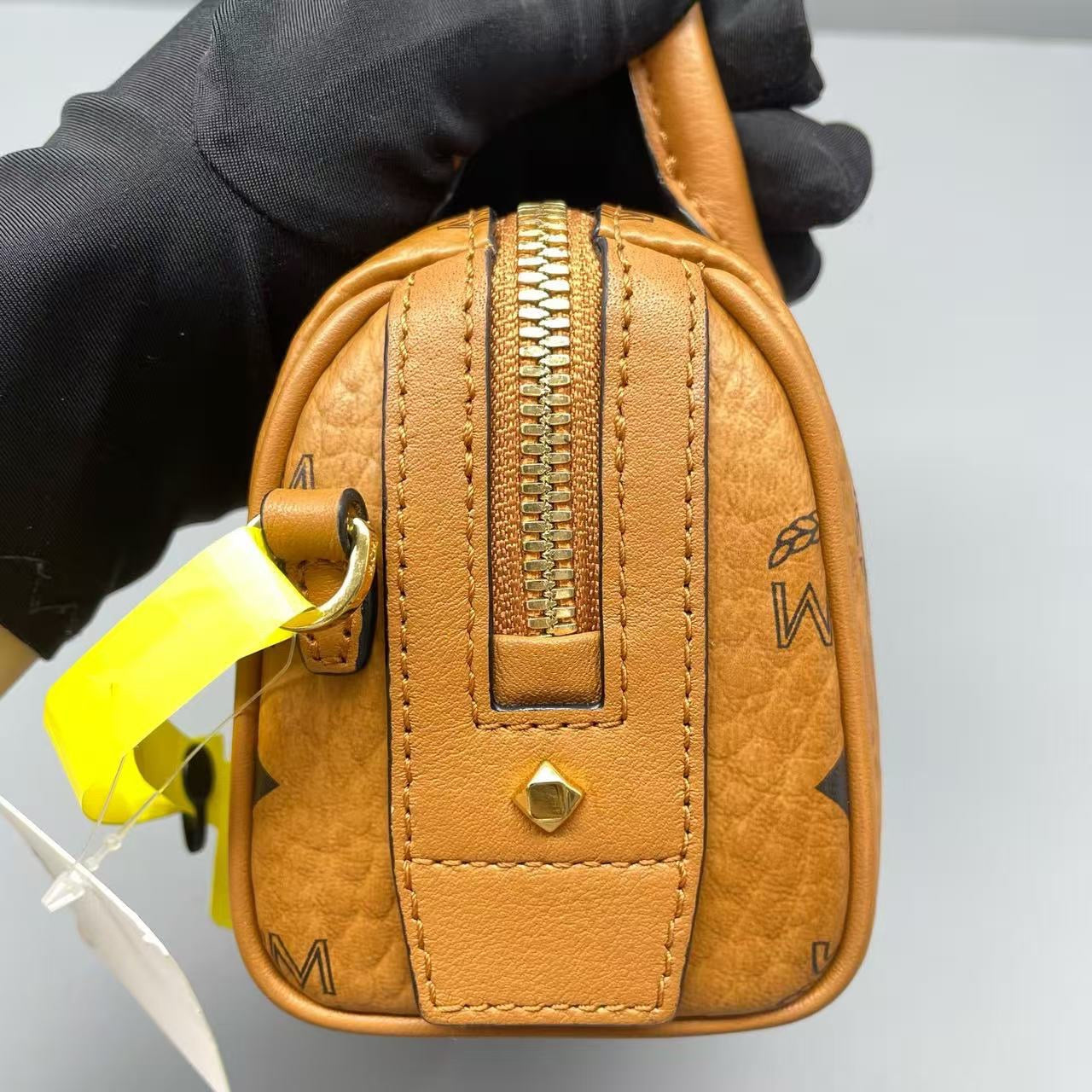 MCM - Visetos Mini Boston Bag - Visetos coated canvas and leather trim - Cognac - (mini)