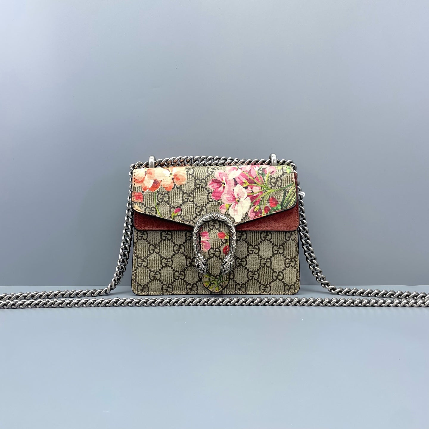 Gucci - Dionysus Floral Small Chain Bag - GG Supreme canvas, Suede, Leather trim - Multicolour, Beige, Burgundy - (small)