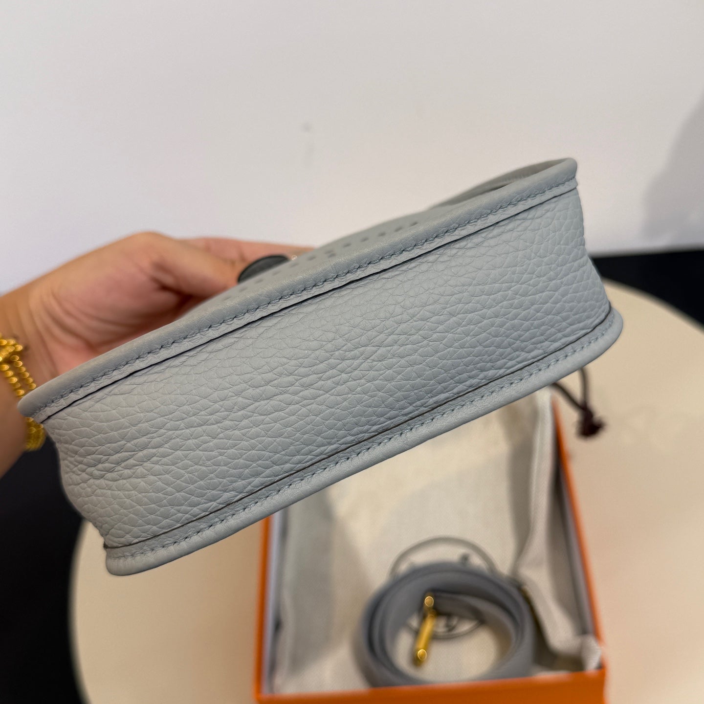 Hermès - Evelyne 16 (TPM) - Clemence leather with canvas strap - Glacier Blue with Gold-Tone Hardware - (mini)
