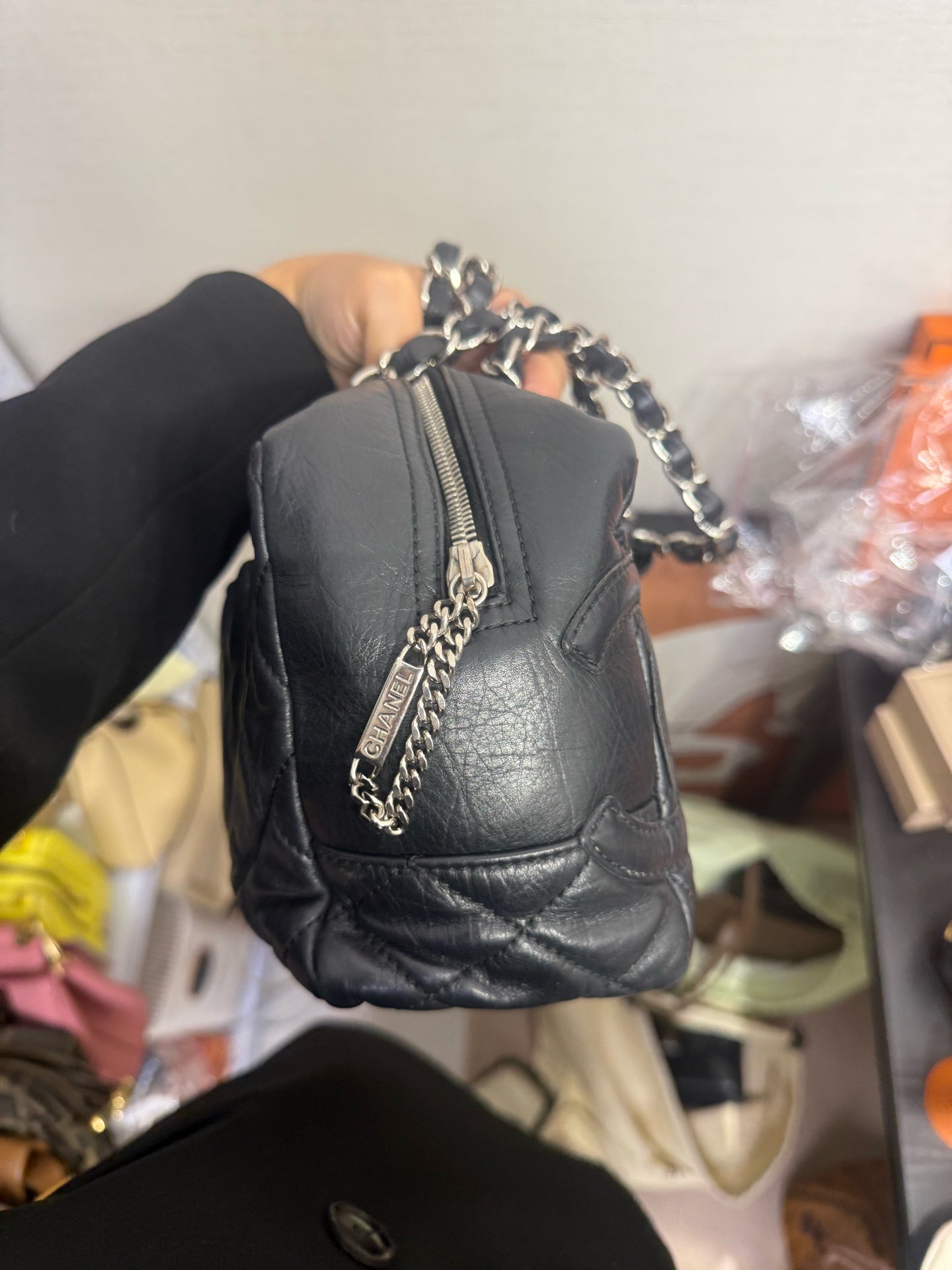 Chanel - Cambon Bowling Bag - Lambskin leather - Black with Silver-Tone Hardware - (medium)