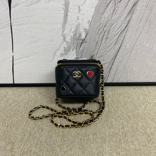 Chanel - Poker Card Series Mini Vanity Case - Grained calfskin leather - Black with Gold-Tone Hardware - (mini)