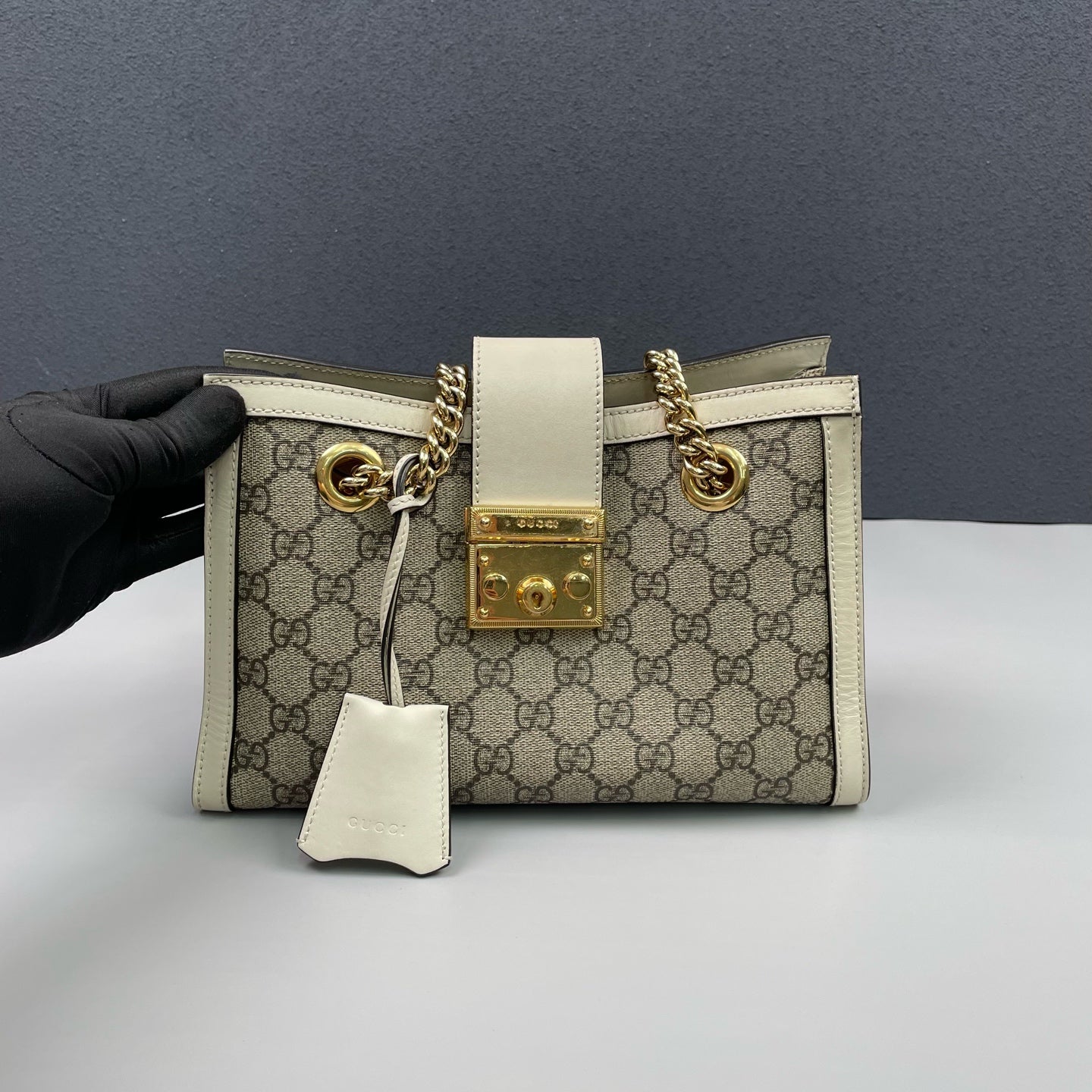 Gucci - Padlock Small Tote Bag - GG Supreme canvas with leather trim - Beige and Cream with Gold-Tone Hardware - (Small)
