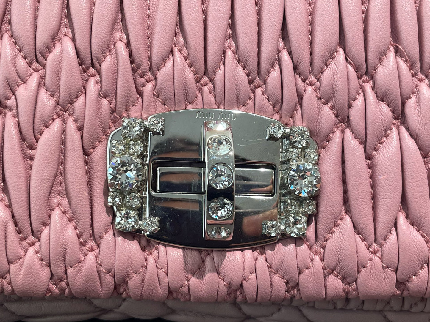 Miu Miu - Matelassé Crystal Chain Bag - Lambskin leather - Pink - (small)