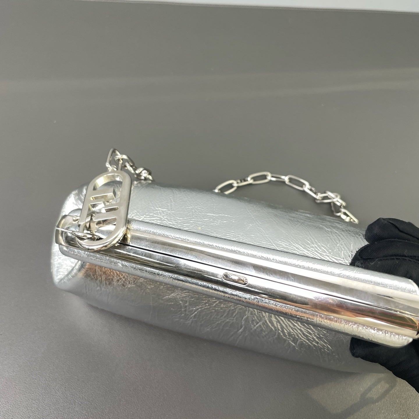 Fendi - First - Laminated leather with crackle effect - Silver - (small)