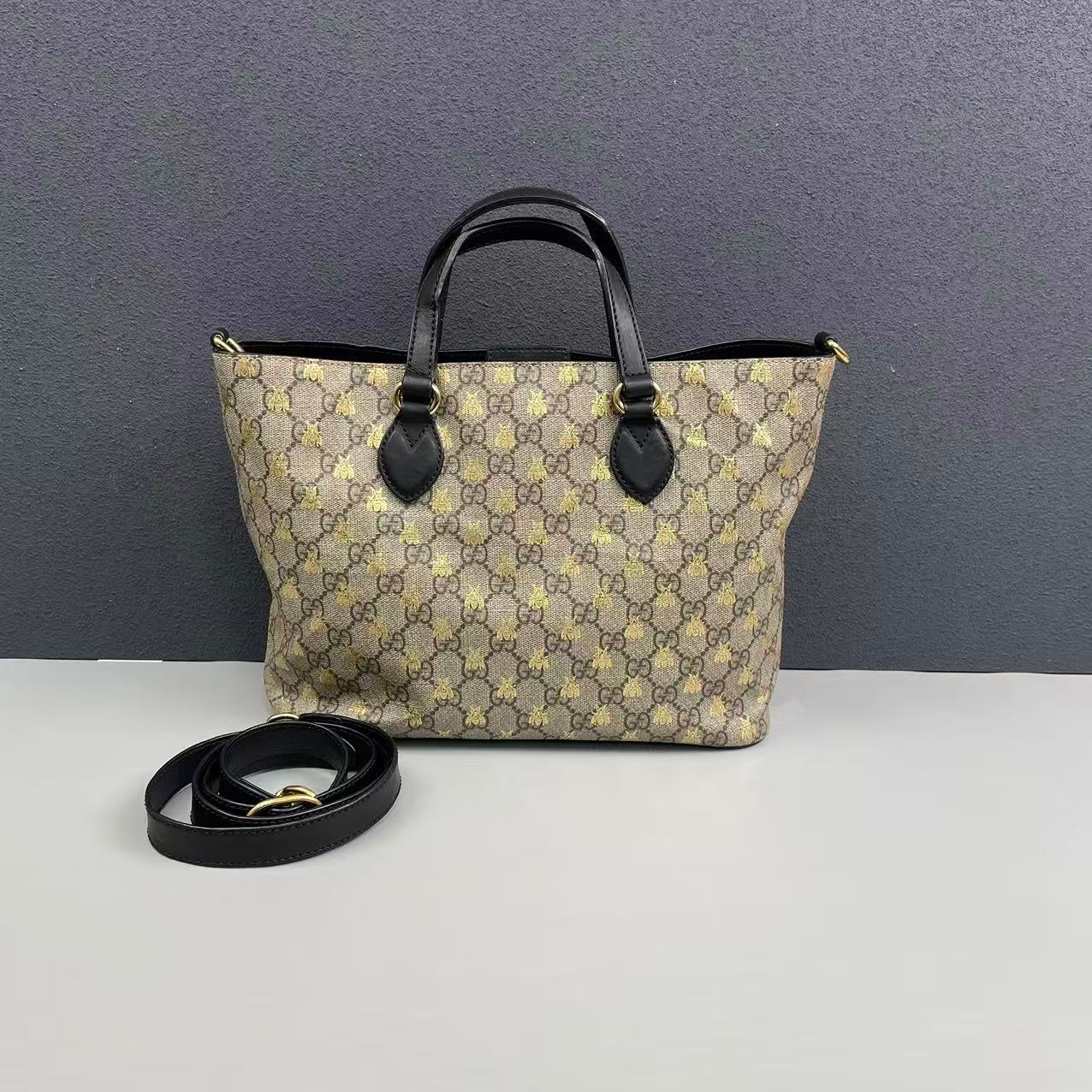 Gucci - GG Supreme Bee Tote - GG Supreme canvas with leather trim - Beige - (Medium)