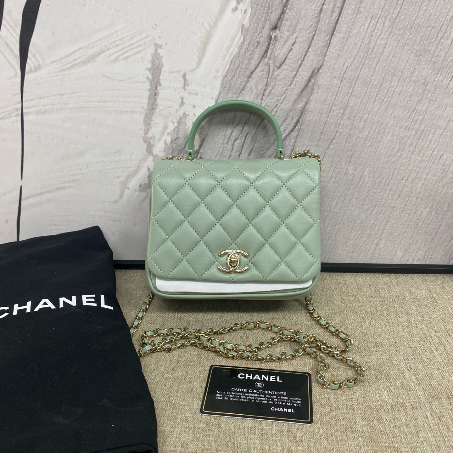 Chanel - Top Handle Accordion Flap Bag - Lambskin leather - Mint Green - (mini)