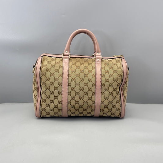 Gucci - Boston Bag - GG Monogram Canvas with Leather Trim - Beige and Pink with Brown Accents - (medium)