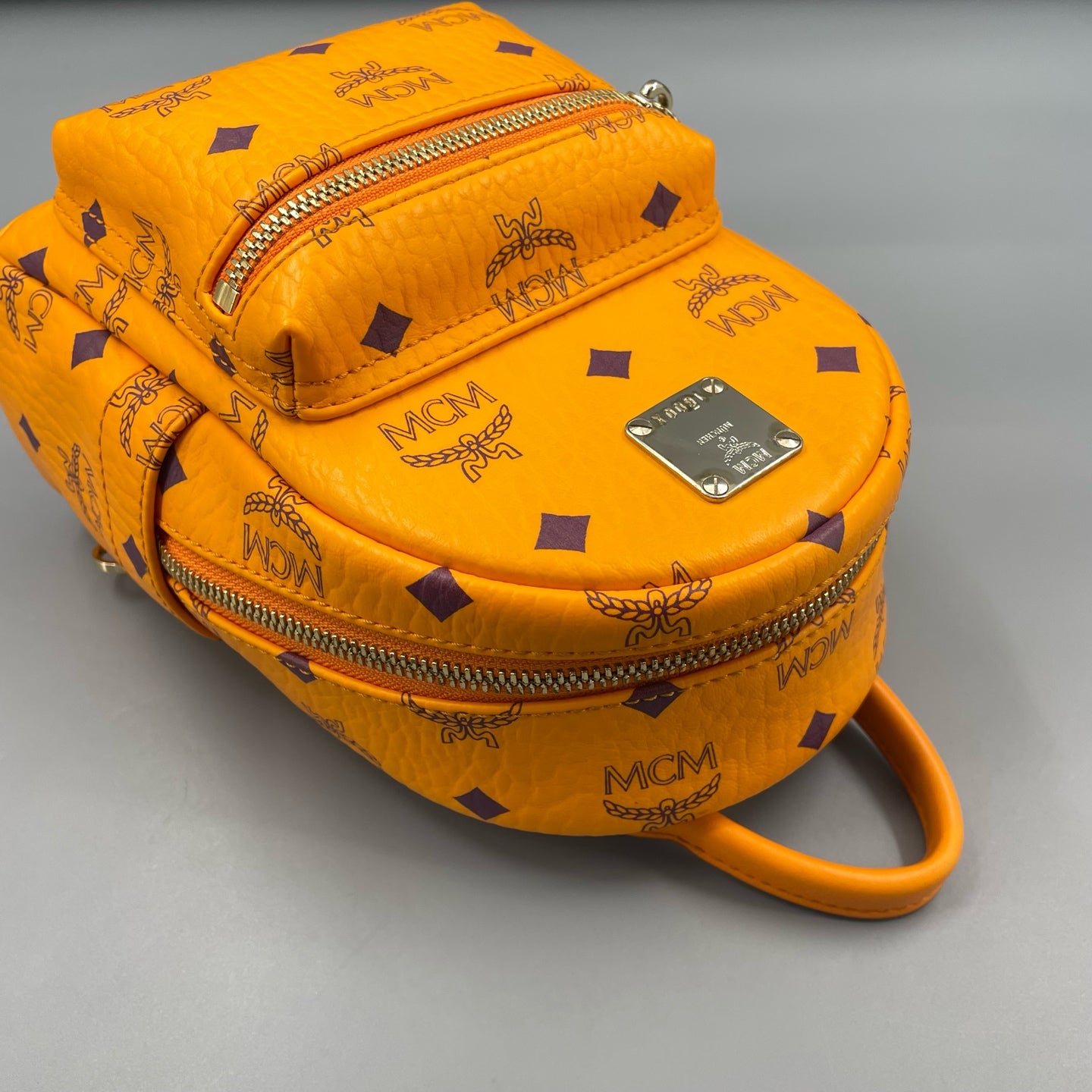 MCM - Stark Mini Backpack - Visetos coated canvas with leather trim - Orange - (mini)